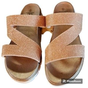 Embellished Coral Sandals by Shoeaholic Size 9